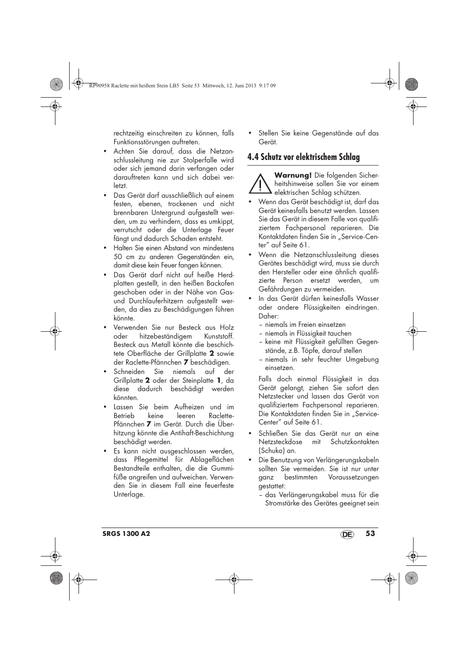 4 schutz vor elektrischem schlag | Silvercrest SRGS 1300 A2 User Manual | Page 55 / 66