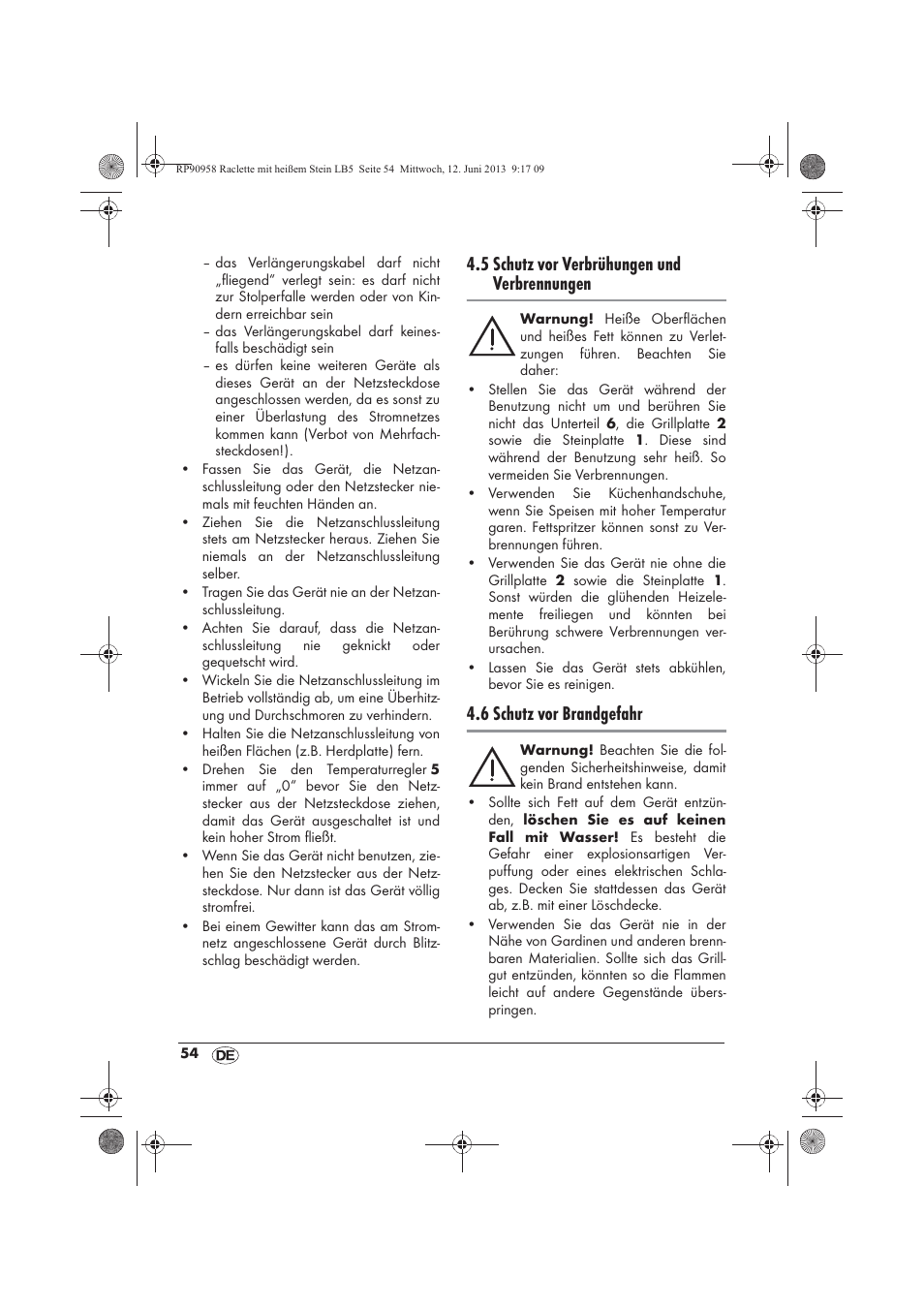 5 schutz vor verbrühungen und verbrennungen, 6 schutz vor brandgefahr | Silvercrest SRGS 1300 A2 User Manual | Page 56 / 66