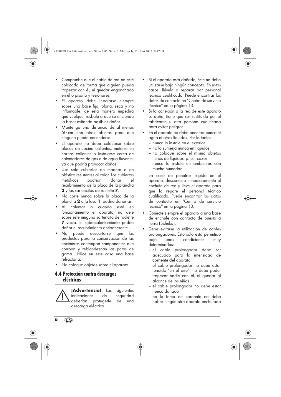 4 protección contra descargas eléctricas | Silvercrest SRGS 1300 A2 User Manual | Page 8 / 66
