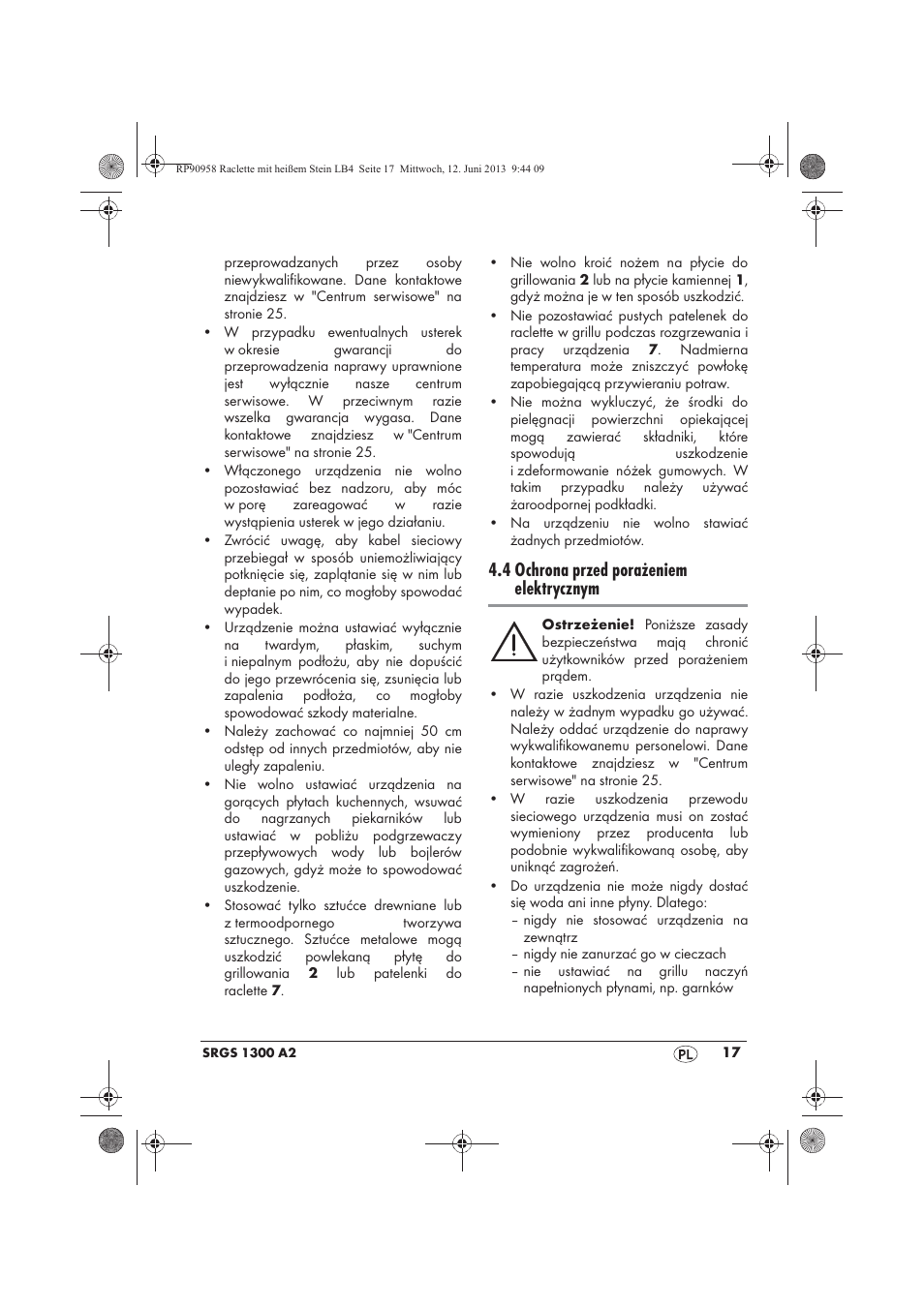 4 ochrona przed porażeniem elektrycznym | Silvercrest SRGS 1300 A2 User Manual | Page 19 / 86
