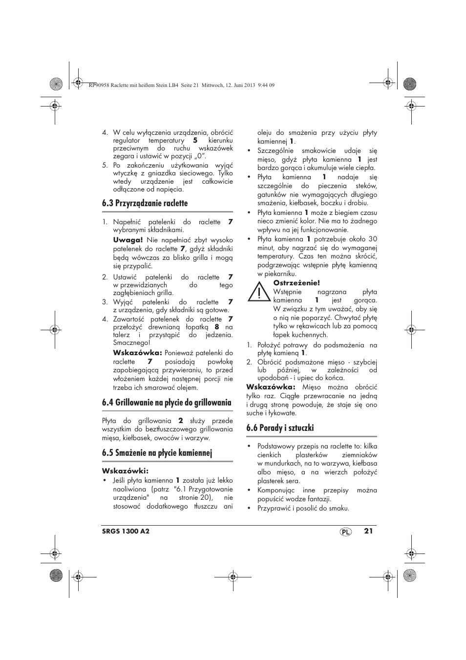 3 przyrządzanie raclette, 4 grillowanie na płycie do grillowania, 5 smażenie na płycie kamiennej | 6 porady i sztuczki | Silvercrest SRGS 1300 A2 User Manual | Page 23 / 86