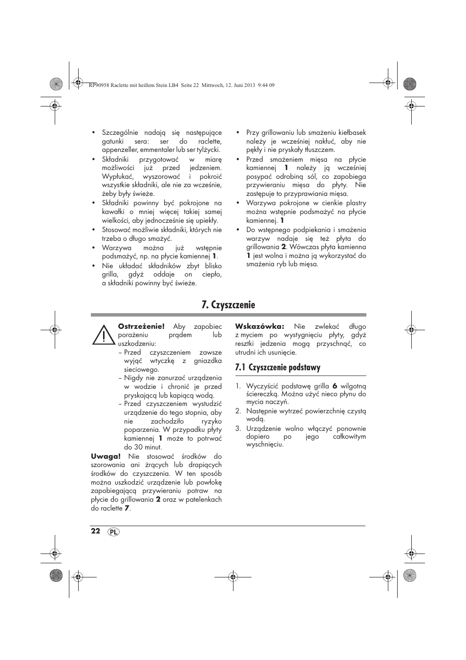 Czyszczenie, 1 czyszczenie podstawy | Silvercrest SRGS 1300 A2 User Manual | Page 24 / 86