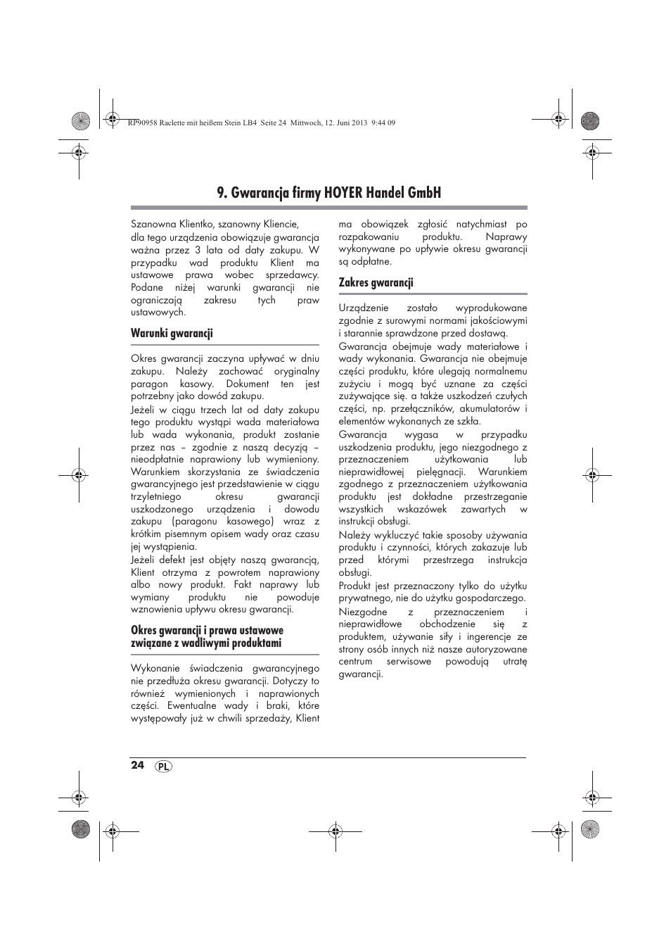 Gwarancja firmy hoyer handel gmbh | Silvercrest SRGS 1300 A2 User Manual | Page 26 / 86