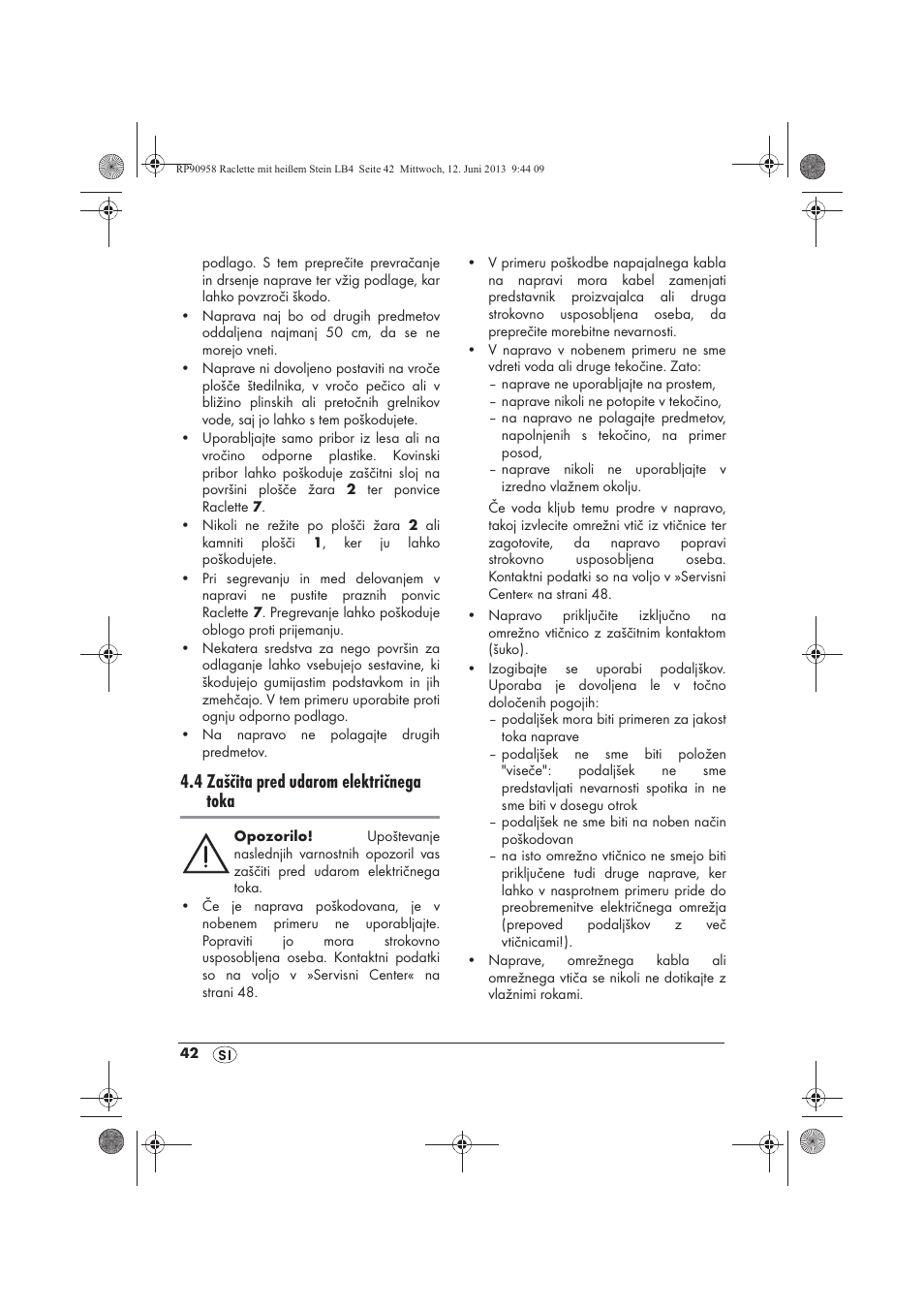 4 zaščita pred udarom električnega toka | Silvercrest SRGS 1300 A2 User Manual | Page 44 / 86