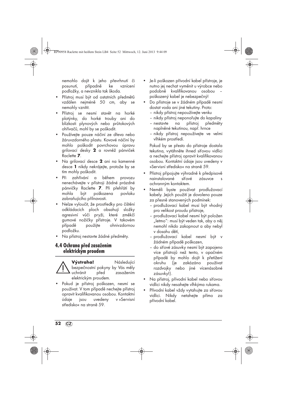 4 ochrana před zasažením elektrickým proudem | Silvercrest SRGS 1300 A2 User Manual | Page 54 / 86