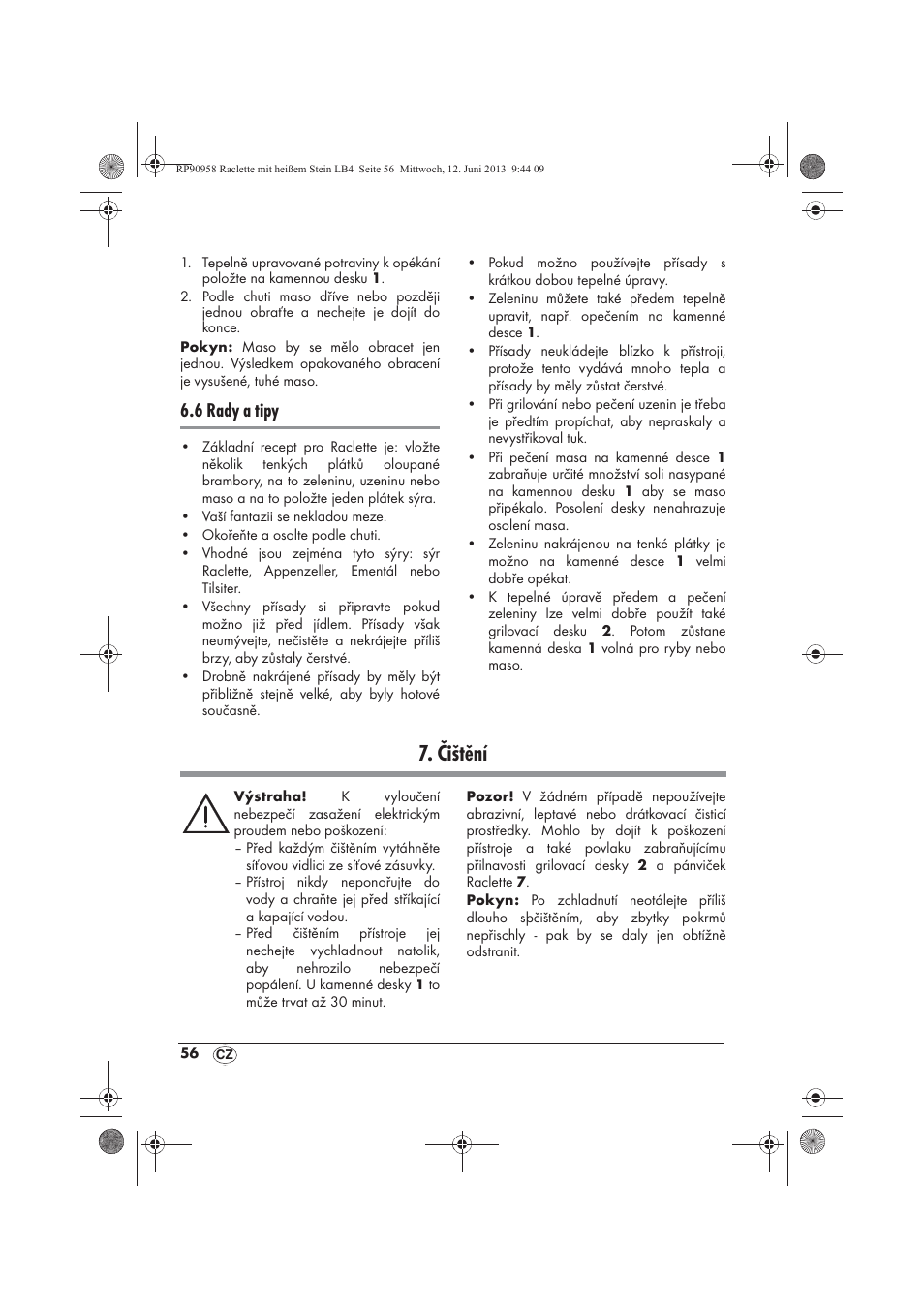 Čištění, 6 rady a tipy | Silvercrest SRGS 1300 A2 User Manual | Page 58 / 86