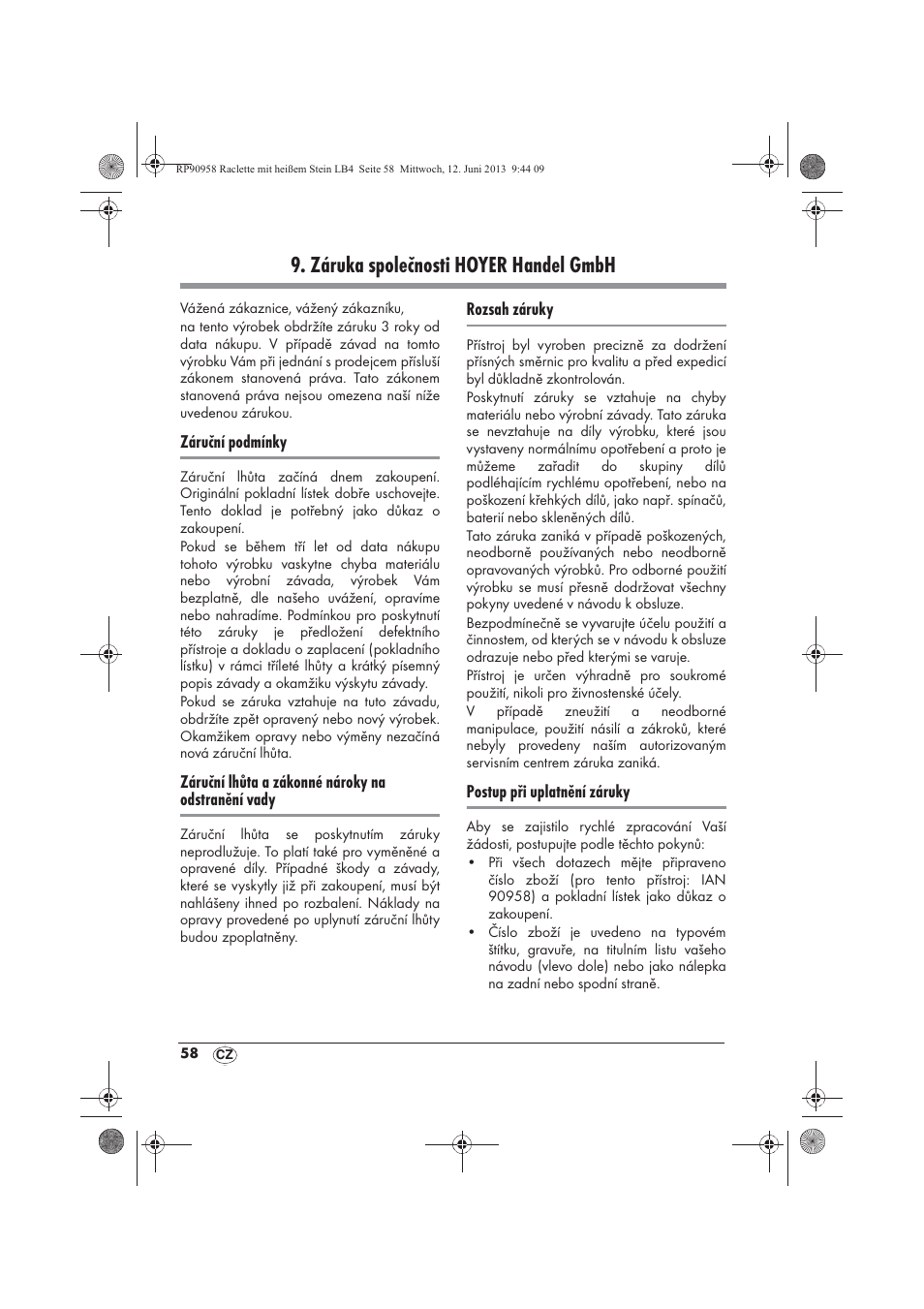 Záruka společnosti hoyer handel gmbh | Silvercrest SRGS 1300 A2 User Manual | Page 60 / 86