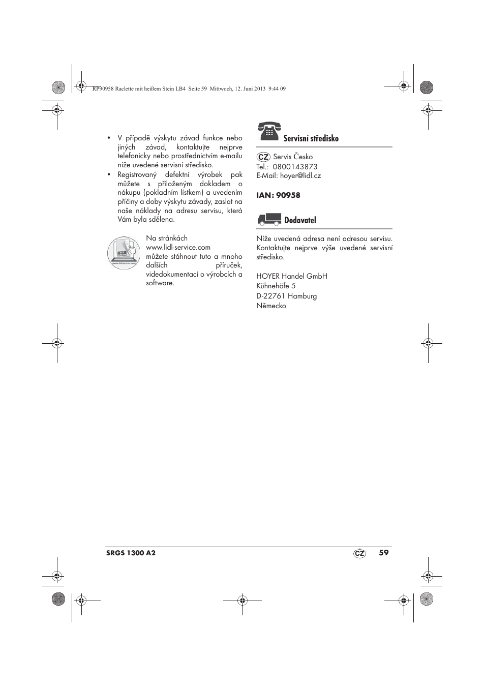Servisní středisko, Dodavatel | Silvercrest SRGS 1300 A2 User Manual | Page 61 / 86