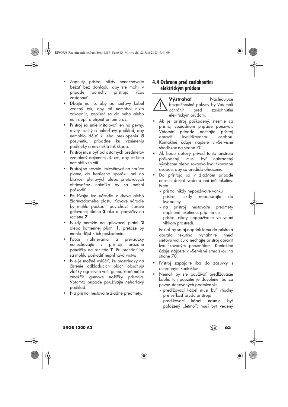 4 ochrana pred zasiahnutím elektrickým prúdom | Silvercrest SRGS 1300 A2 User Manual | Page 65 / 86