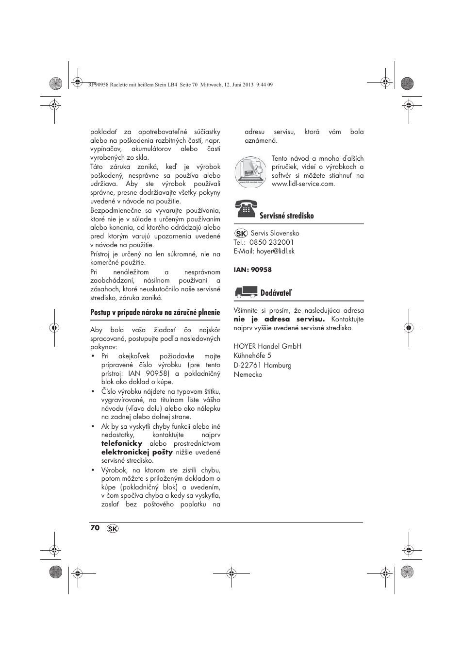 Postup v prípade nároku na záručné plnenie, Servisné stredisko, Dodávateľ | Silvercrest SRGS 1300 A2 User Manual | Page 72 / 86