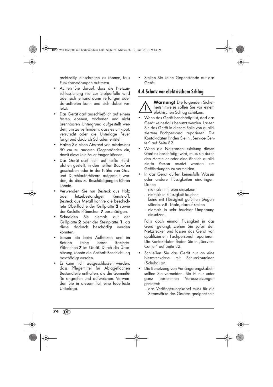 4 schutz vor elektrischem schlag | Silvercrest SRGS 1300 A2 User Manual | Page 76 / 86