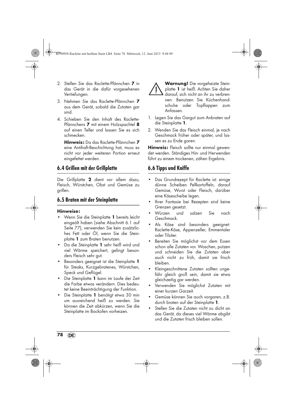 4 grillen mit der grillplatte, 5 braten mit der steinplatte, 6 tipps und kniffe | Silvercrest SRGS 1300 A2 User Manual | Page 80 / 86