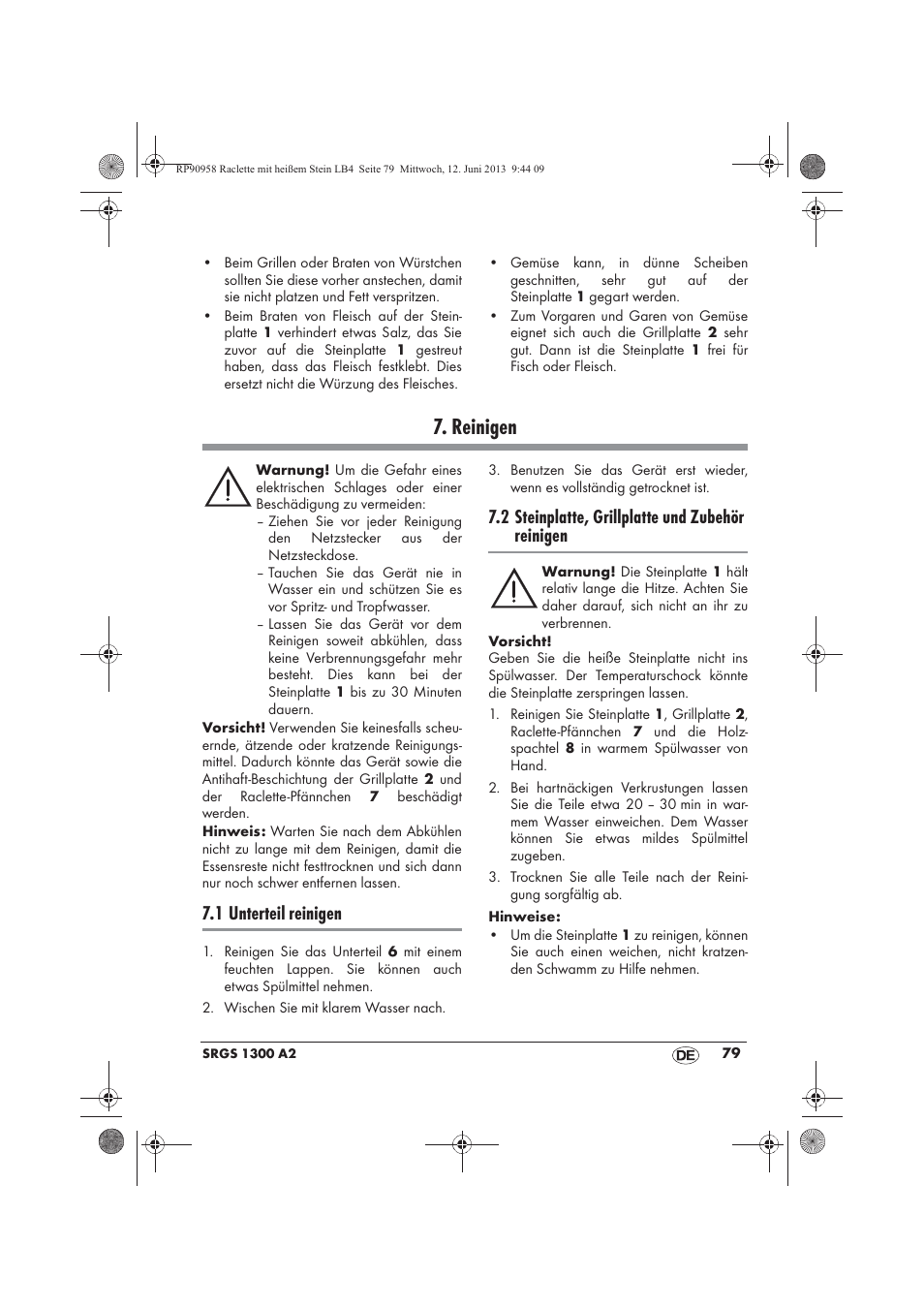 Reinigen, 1 unterteil reinigen, 2 steinplatte, grillplatte und zubehör reinigen | Silvercrest SRGS 1300 A2 User Manual | Page 81 / 86