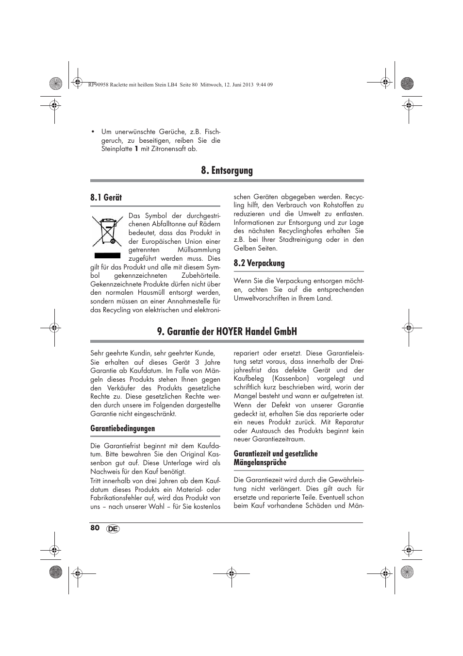 Entsorgung, Garantie der hoyer handel gmbh | Silvercrest SRGS 1300 A2 User Manual | Page 82 / 86