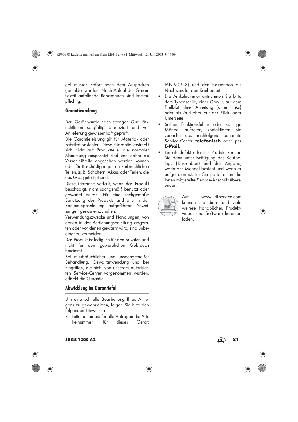 Garantieumfang, Abwicklung im garantiefall | Silvercrest SRGS 1300 A2 User Manual | Page 83 / 86
