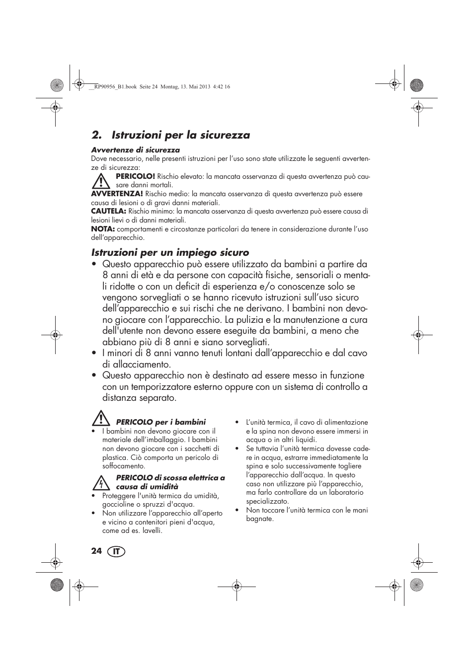 Istruzioni per la sicurezza | Silvercrest SFE 1500 A1 User Manual | Page 26 / 54