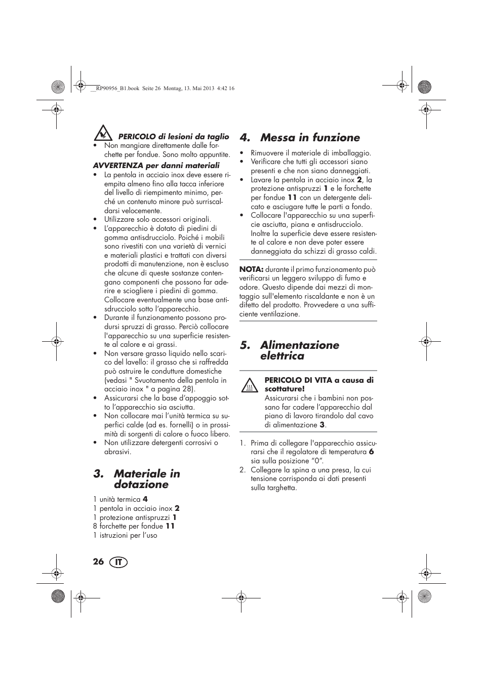 Materiale in dotazione, Messa in funzione, Alimentazione elettrica | Silvercrest SFE 1500 A1 User Manual | Page 28 / 54