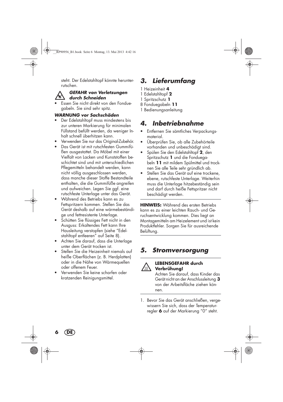 Lieferumfang, Inbetriebnahme, Stromversorgung | Silvercrest SFE 1500 A1 User Manual | Page 8 / 54