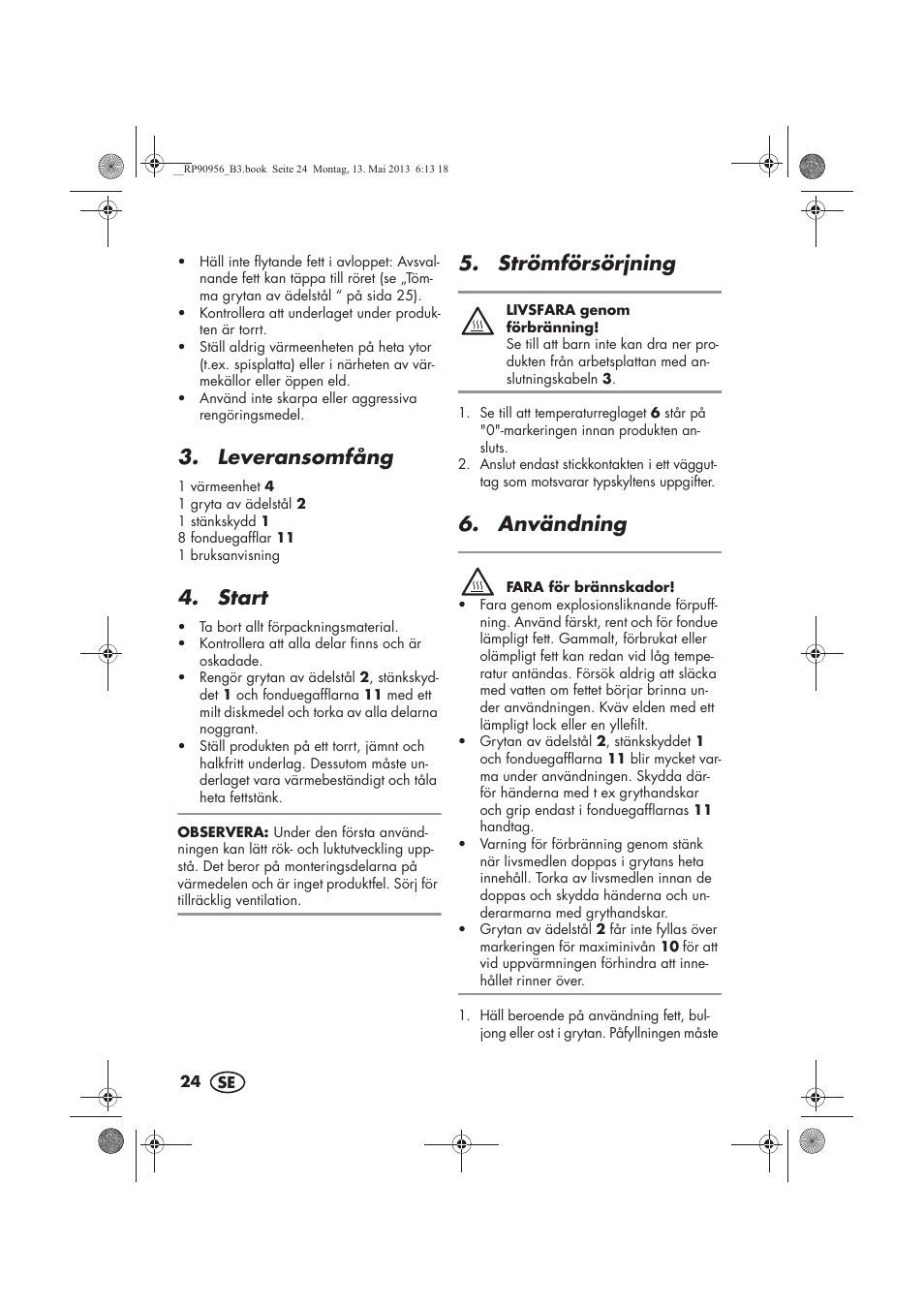 Leveransomfång, Start, Strömförsörjning | Användning | Silvercrest SFE 1500 A1 User Manual | Page 26 / 70
