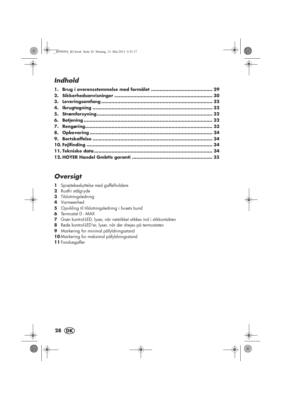 Indhold, Oversigt | Silvercrest SFE 1500 A1 User Manual | Page 30 / 70