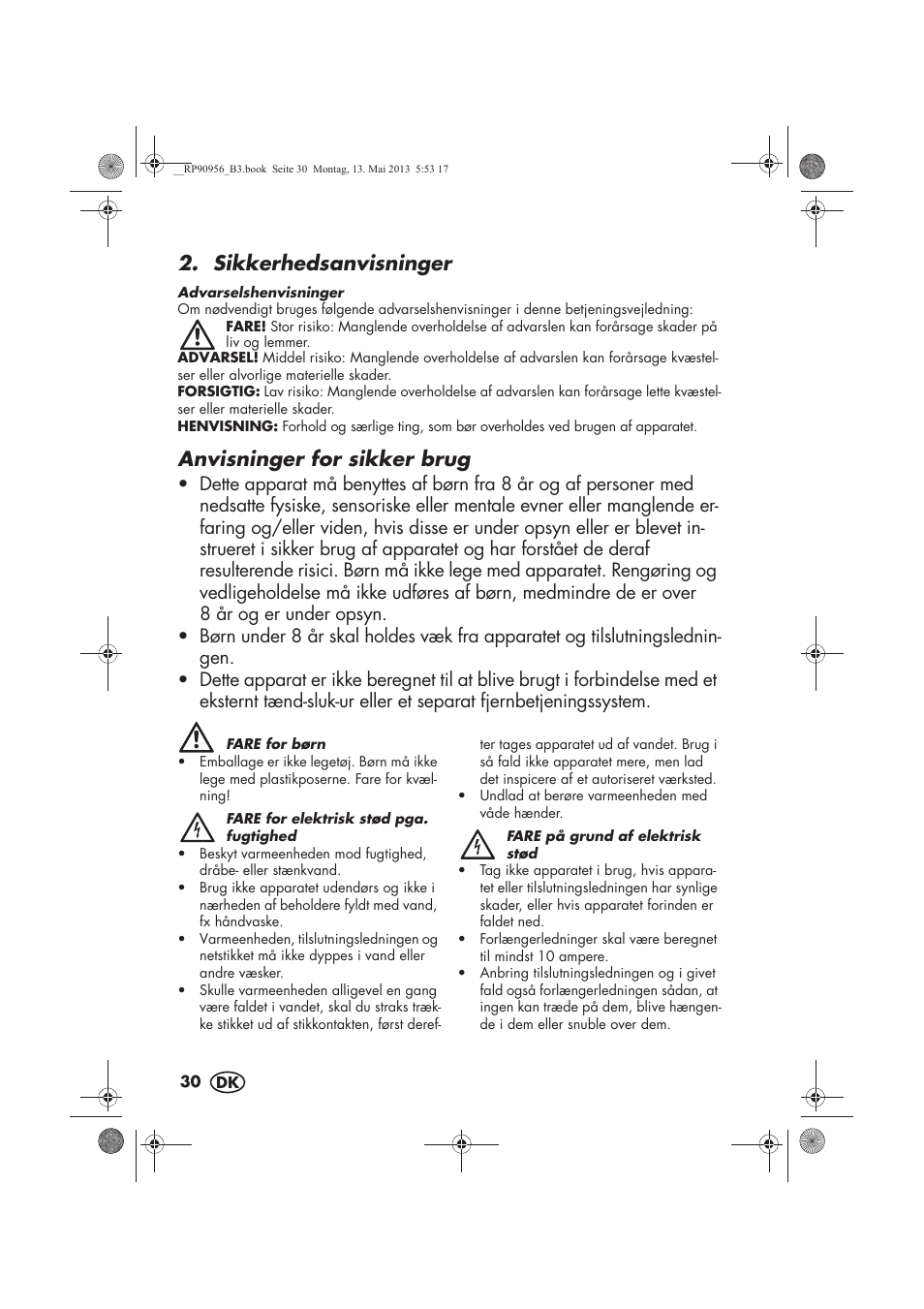Sikkerhedsanvisninger, Anvisninger for sikker brug | Silvercrest SFE 1500 A1 User Manual | Page 32 / 70