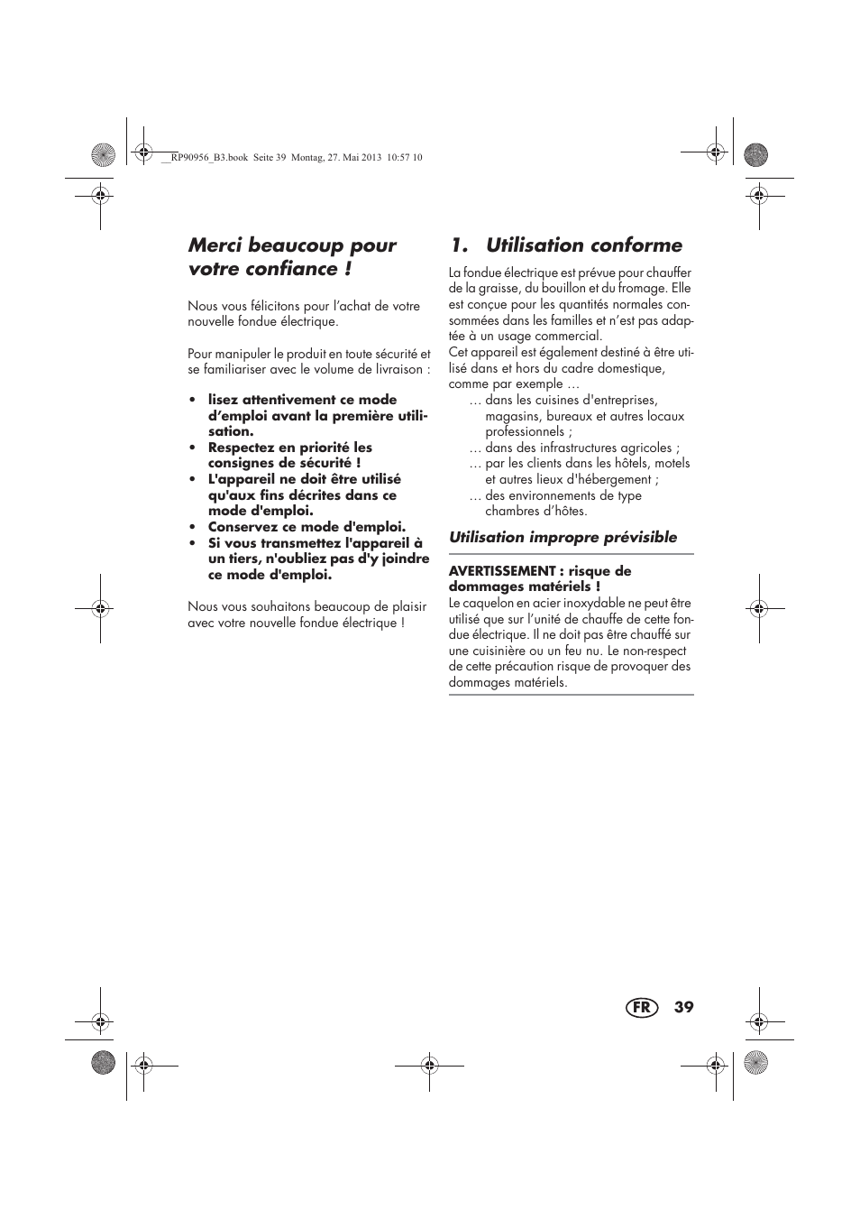Merci beaucoup pour votre confiance, Utilisation conforme | Silvercrest SFE 1500 A1 User Manual | Page 41 / 70