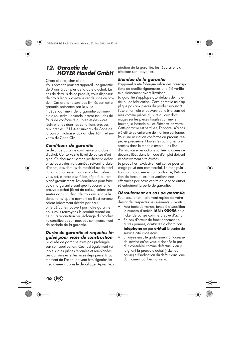 Garantie de hoyer handel gmbh | Silvercrest SFE 1500 A1 User Manual | Page 48 / 70