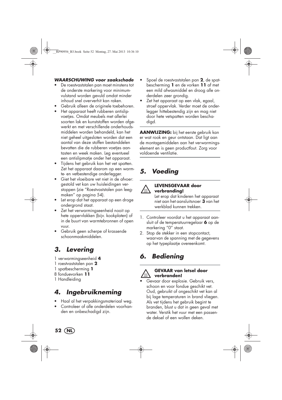 Levering, Ingebruikneming, Voeding | Bediening | Silvercrest SFE 1500 A1 User Manual | Page 54 / 70