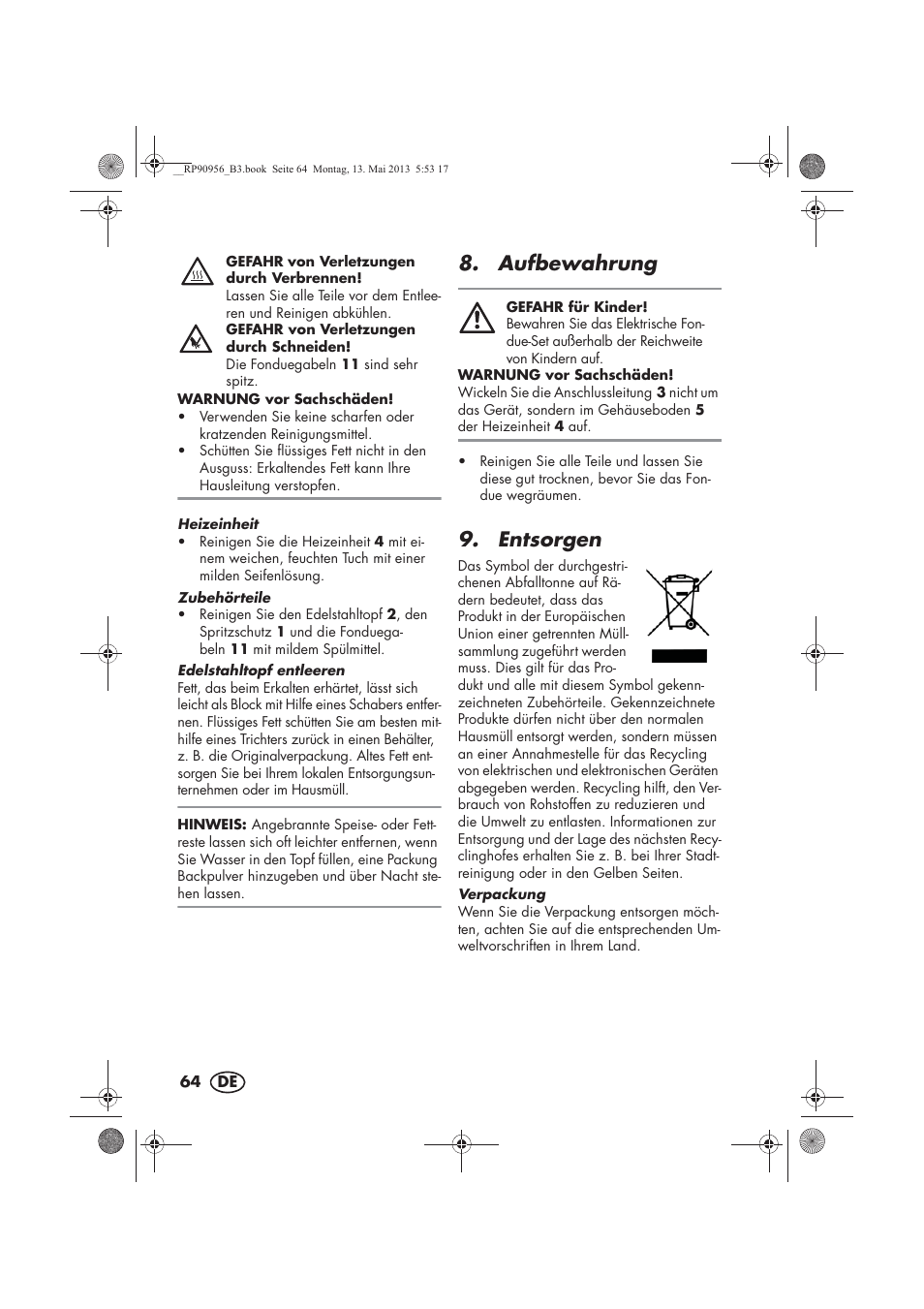 Aufbewahrung, Entsorgen | Silvercrest SFE 1500 A1 User Manual | Page 66 / 70