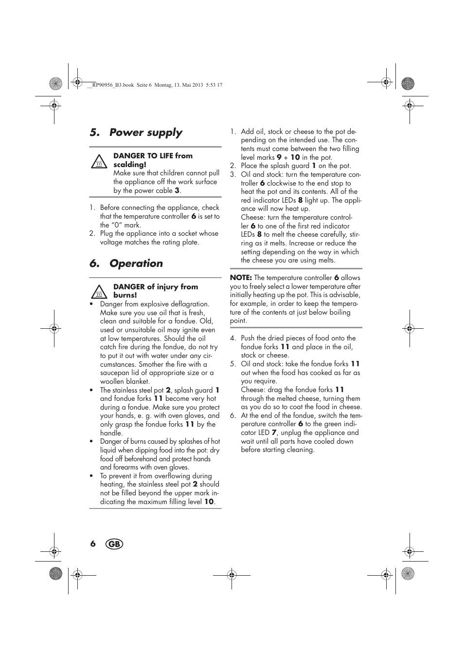 Power supply, Operation | Silvercrest SFE 1500 A1 User Manual | Page 8 / 70