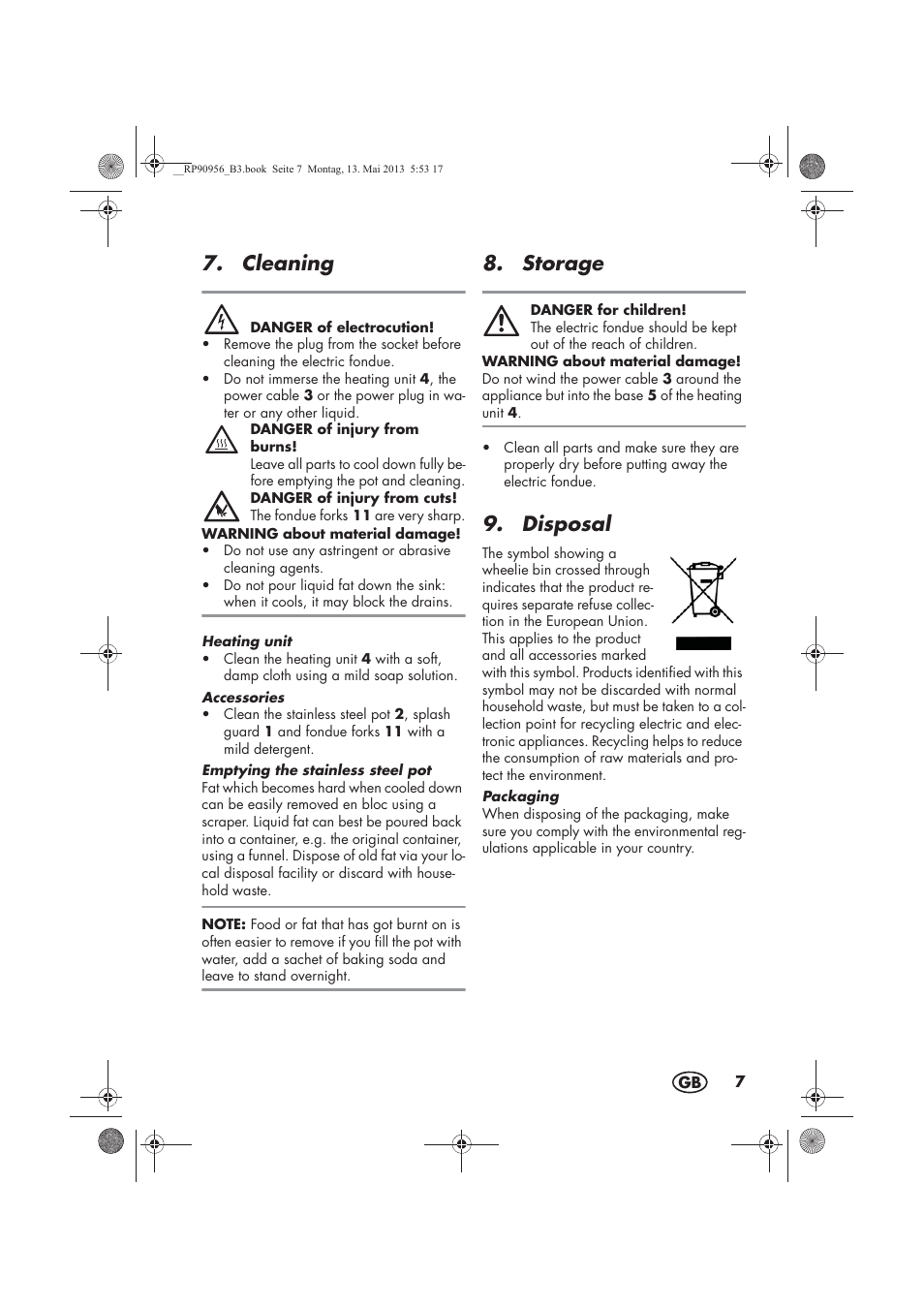 Cleaning, Storage, Disposal | Silvercrest SFE 1500 A1 User Manual | Page 9 / 70
