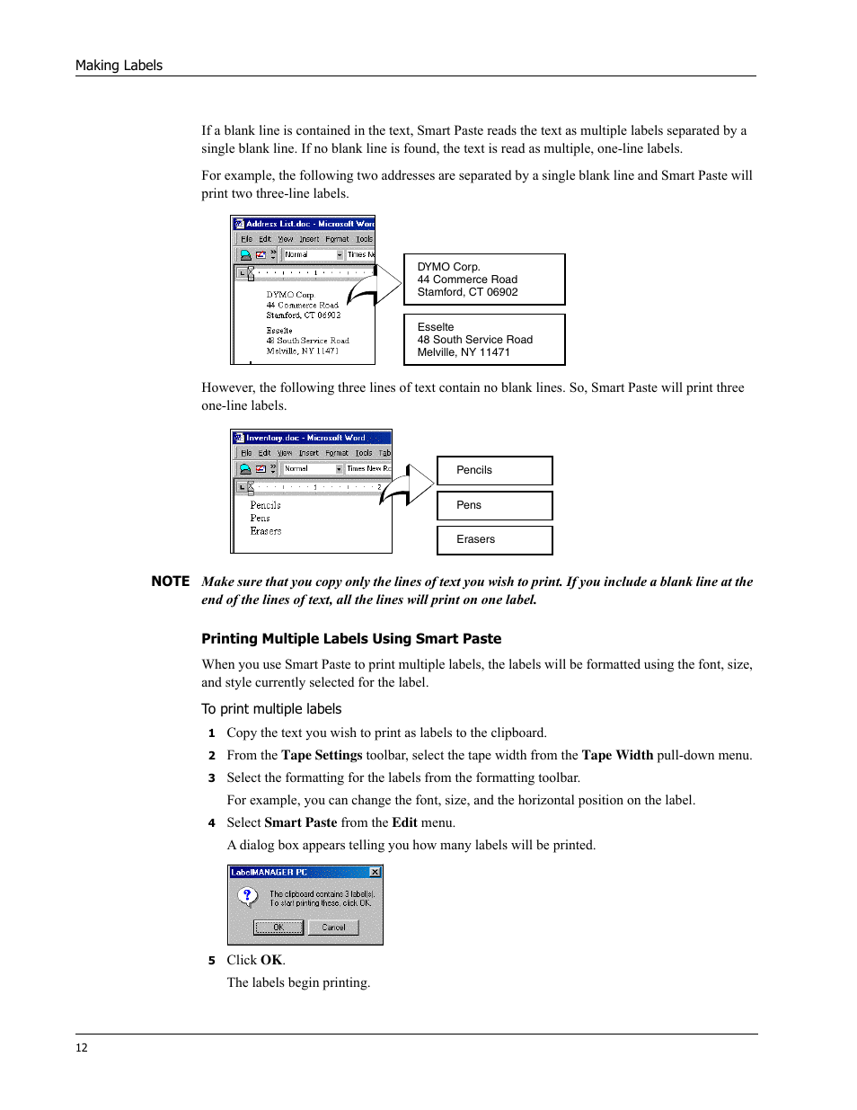 Printing multiple labels using smart paste | Dymo 18949 User Manual | Page 16 / 28