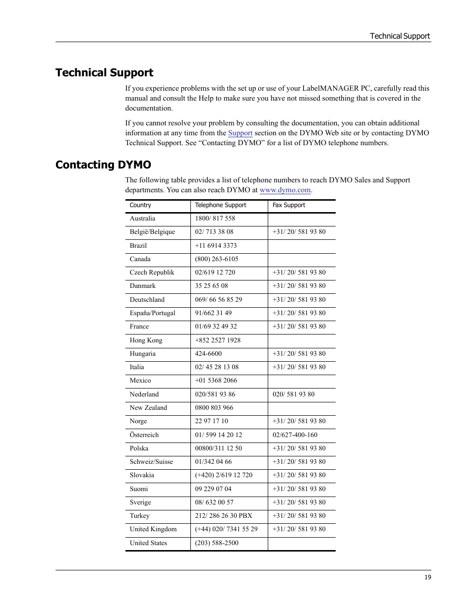 Technical support, Contacting dymo | Dymo 18949 User Manual | Page 23 / 28