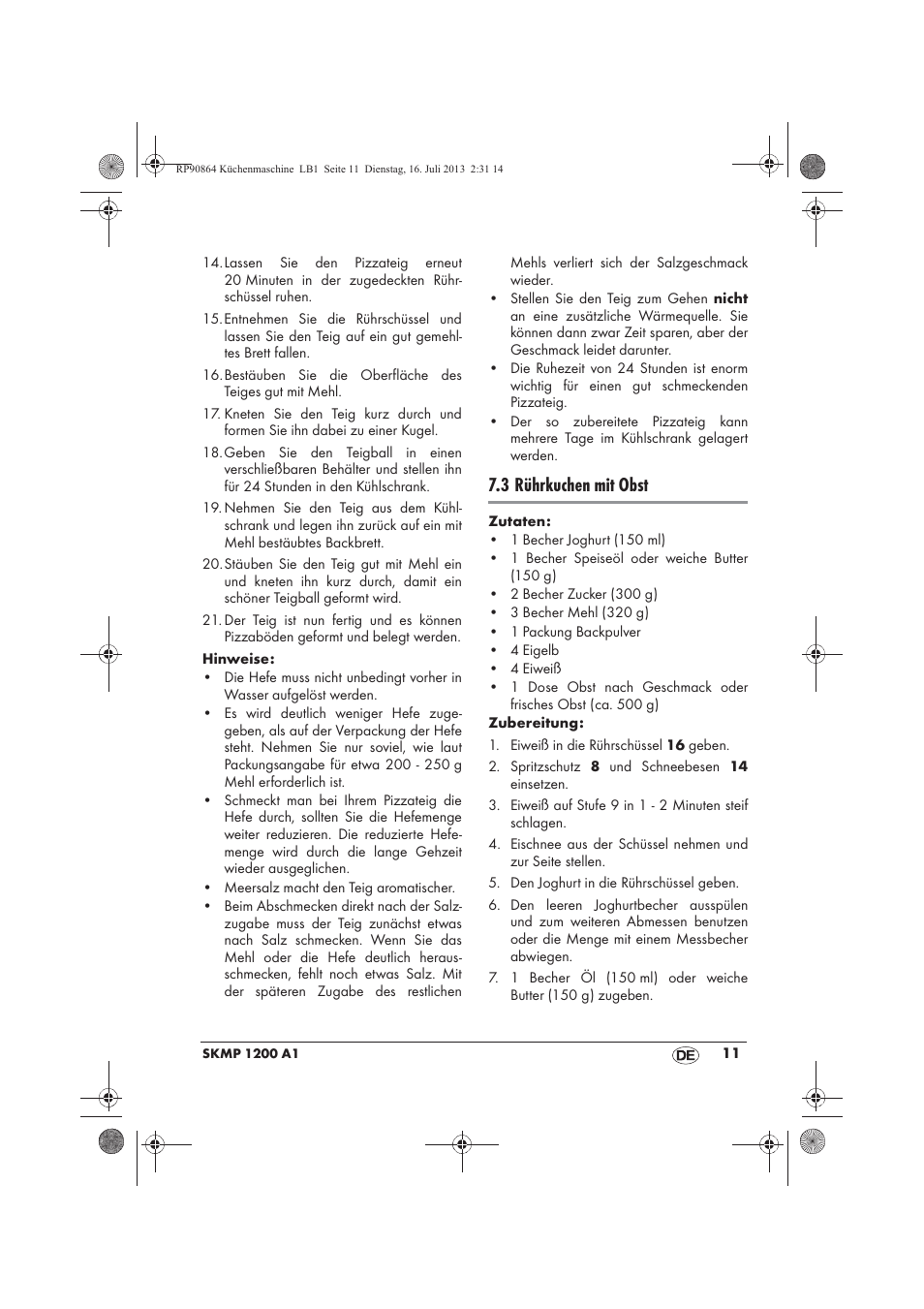 3 rührkuchen mit obst | Silvercrest SKMP 1200 A1 User Manual | Page 13 / 86