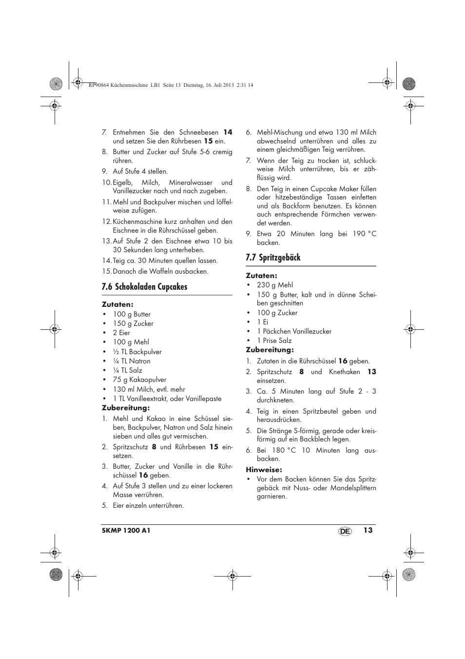 6 schokoladen cupcakes, 7 spritzgebäck | Silvercrest SKMP 1200 A1 User Manual | Page 15 / 86