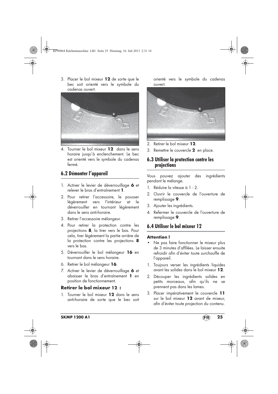 2 démonter l’appareil, 3 utiliser la protection contre les projections, 4 utiliser le bol mixeur 12 | Silvercrest SKMP 1200 A1 User Manual | Page 27 / 86