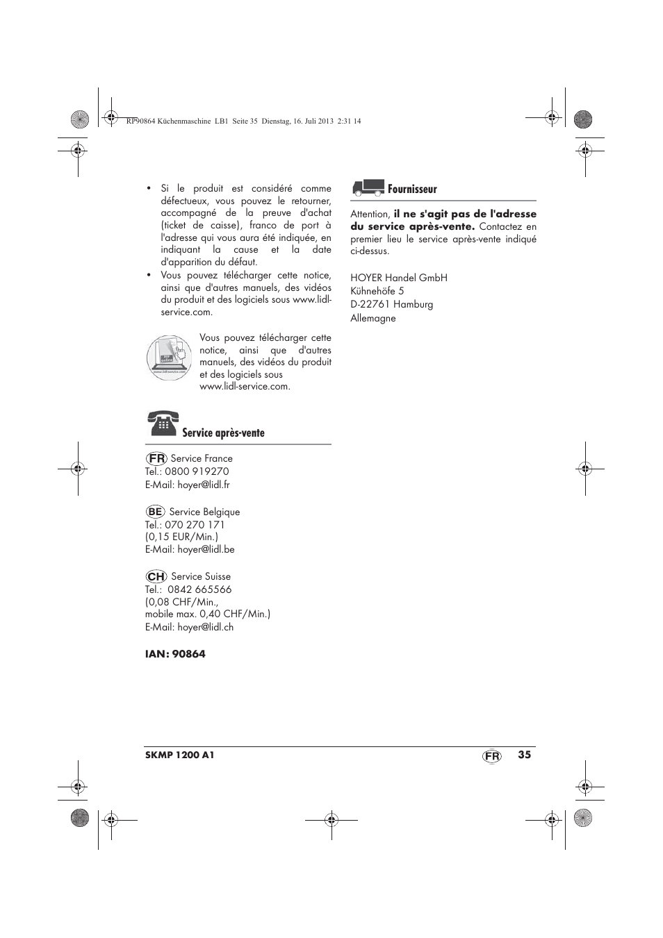 Service après-vente, Fournisseur | Silvercrest SKMP 1200 A1 User Manual | Page 37 / 86