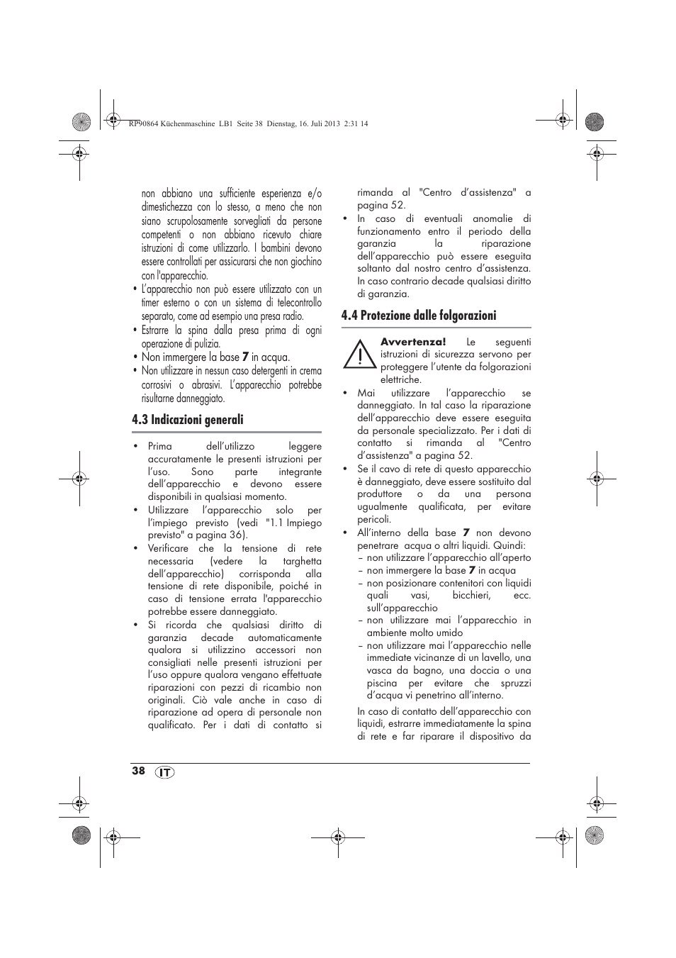 3 indicazioni generali, 4 protezione dalle folgorazioni | Silvercrest SKMP 1200 A1 User Manual | Page 40 / 86