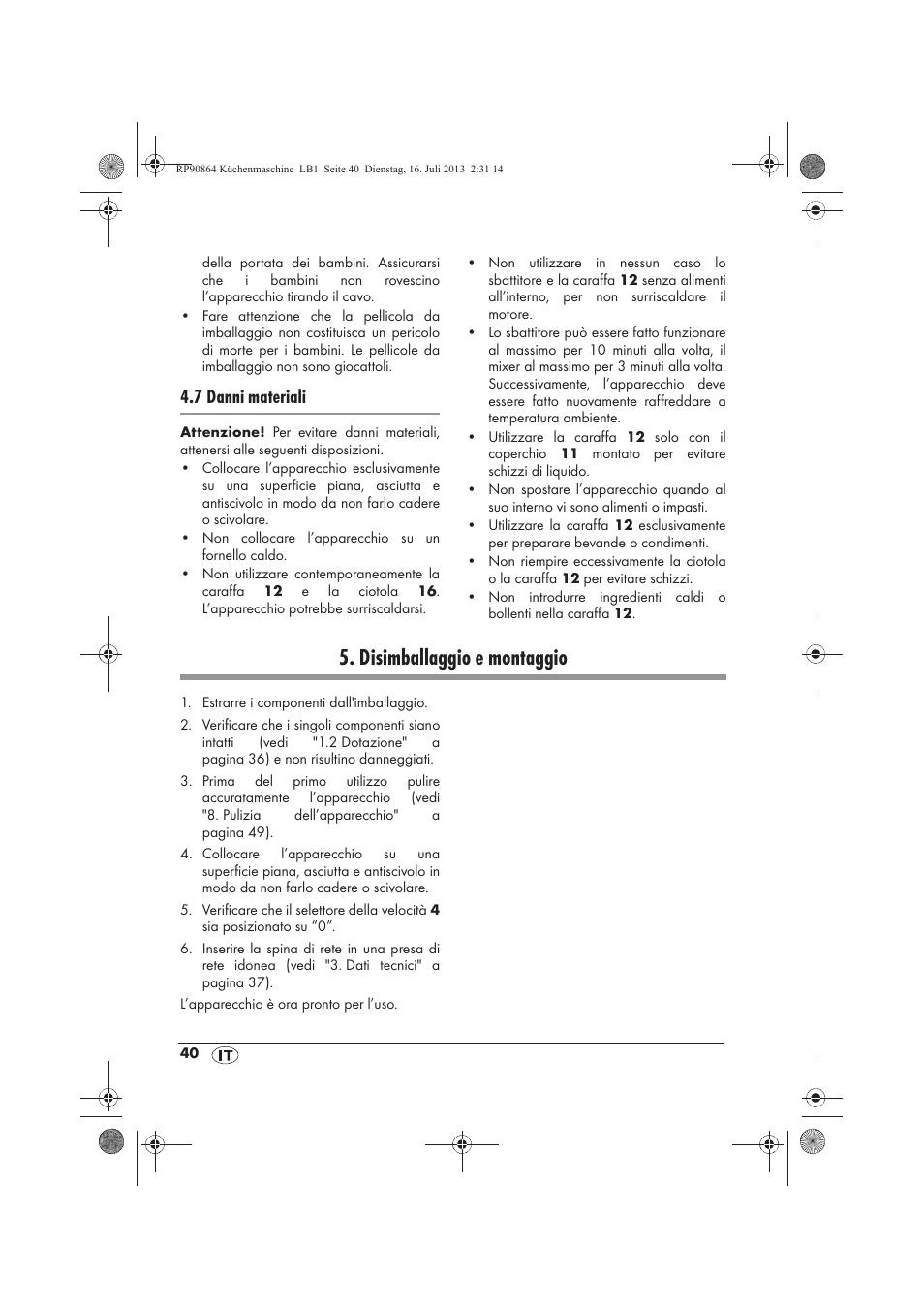 Disimballaggio e montaggio, 7 danni materiali | Silvercrest SKMP 1200 A1 User Manual | Page 42 / 86