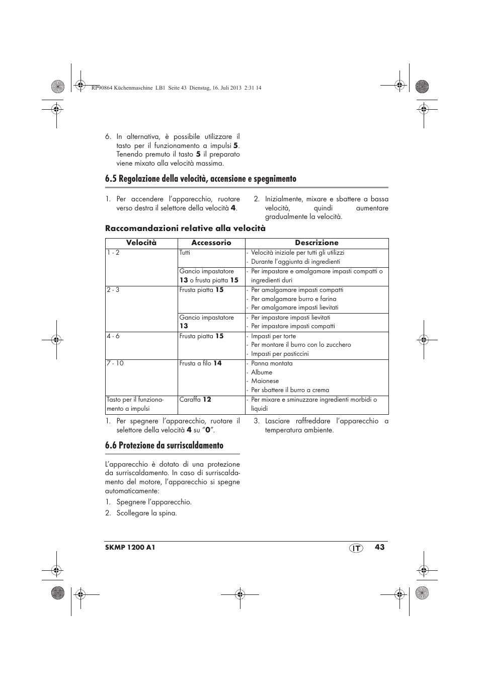 6 protezione da surriscaldamento | Silvercrest SKMP 1200 A1 User Manual | Page 45 / 86