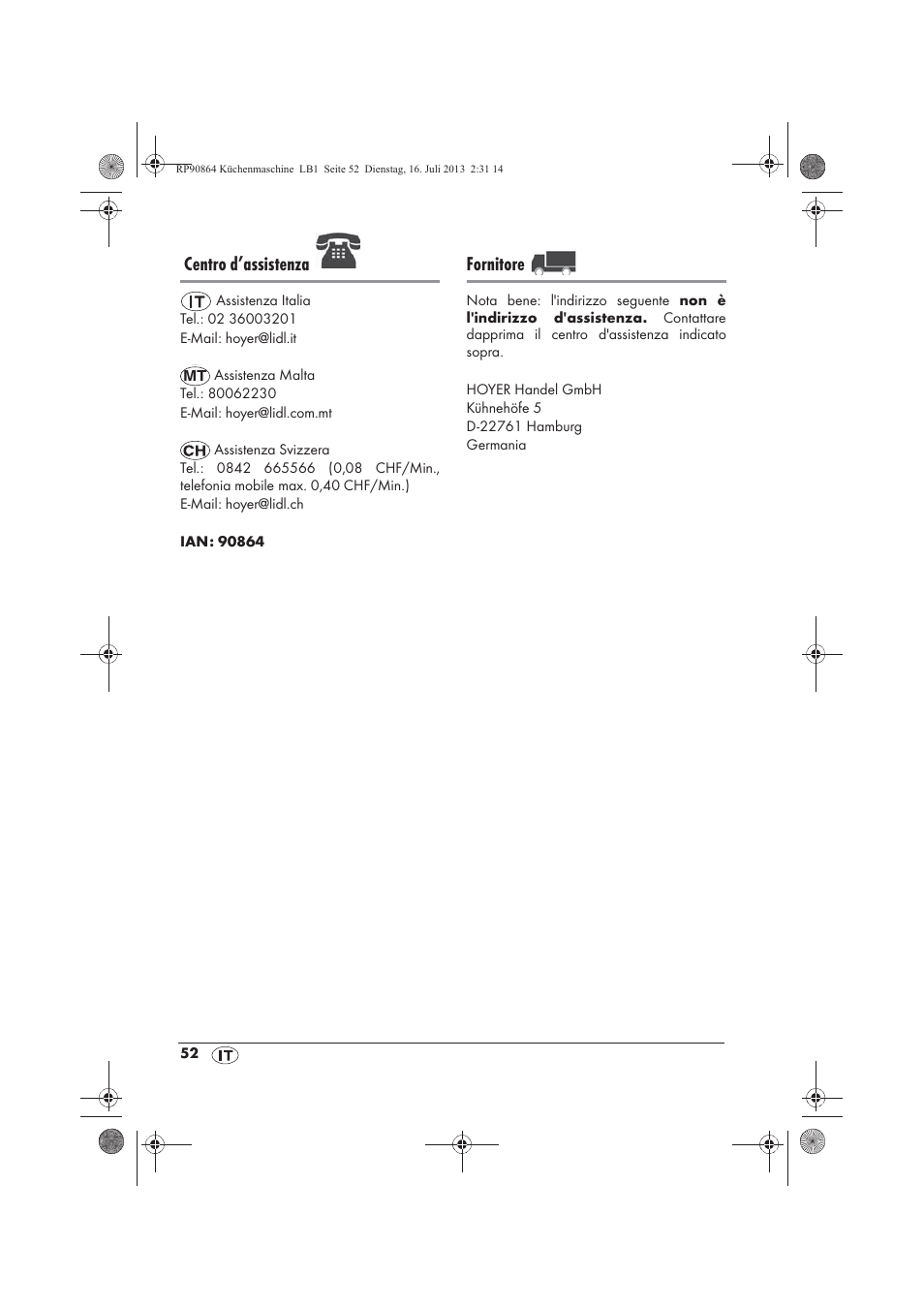 Centro d’assistenza, Fornitore | Silvercrest SKMP 1200 A1 User Manual | Page 54 / 86