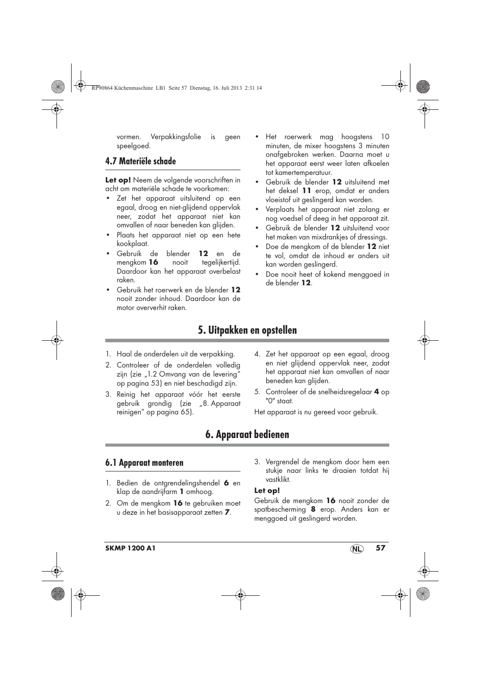 Uitpakken en opstellen, Apparaat bedienen, 7 materiële schade | 1 apparaat monteren | Silvercrest SKMP 1200 A1 User Manual | Page 59 / 86