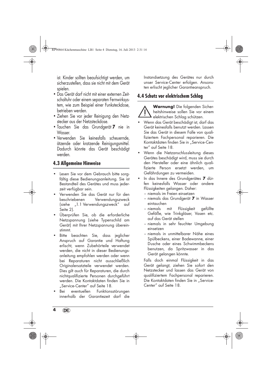 3 allgemeine hinweise, 4 schutz vor elektrischem schlag | Silvercrest SKMP 1200 A1 User Manual | Page 6 / 86
