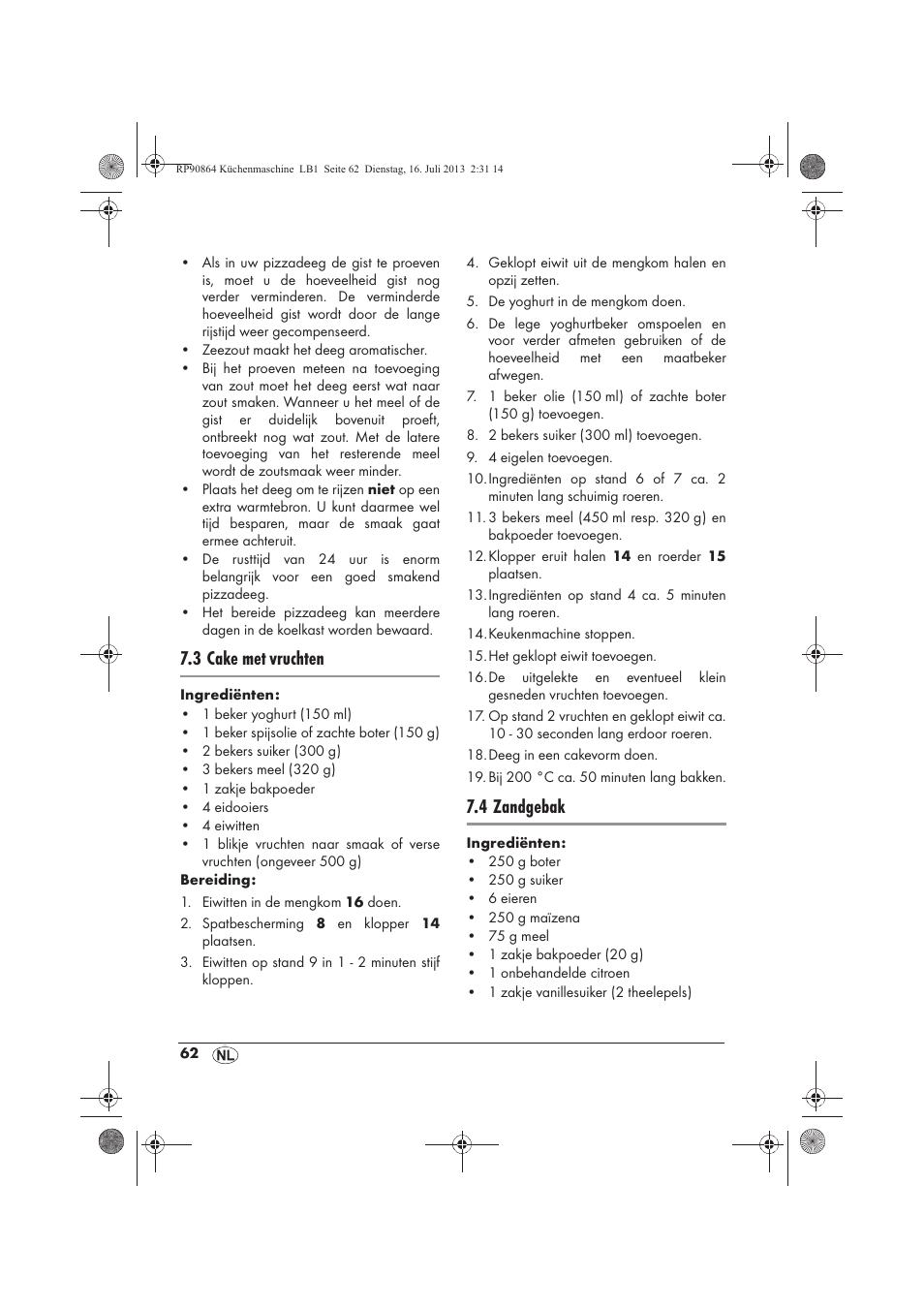 3 cake met vruchten, 4 zandgebak | Silvercrest SKMP 1200 A1 User Manual | Page 64 / 86