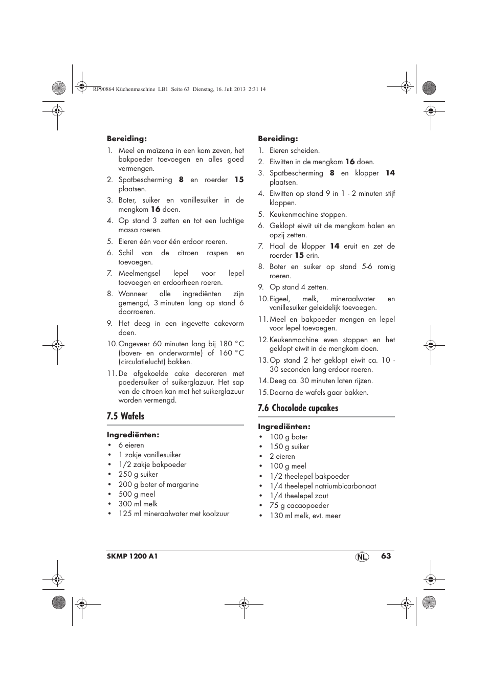 5 wafels, 6 chocolade cupcakes | Silvercrest SKMP 1200 A1 User Manual | Page 65 / 86