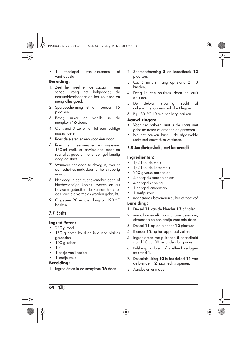 7 sprits, 8 aardbeienshake met karnemelk | Silvercrest SKMP 1200 A1 User Manual | Page 66 / 86