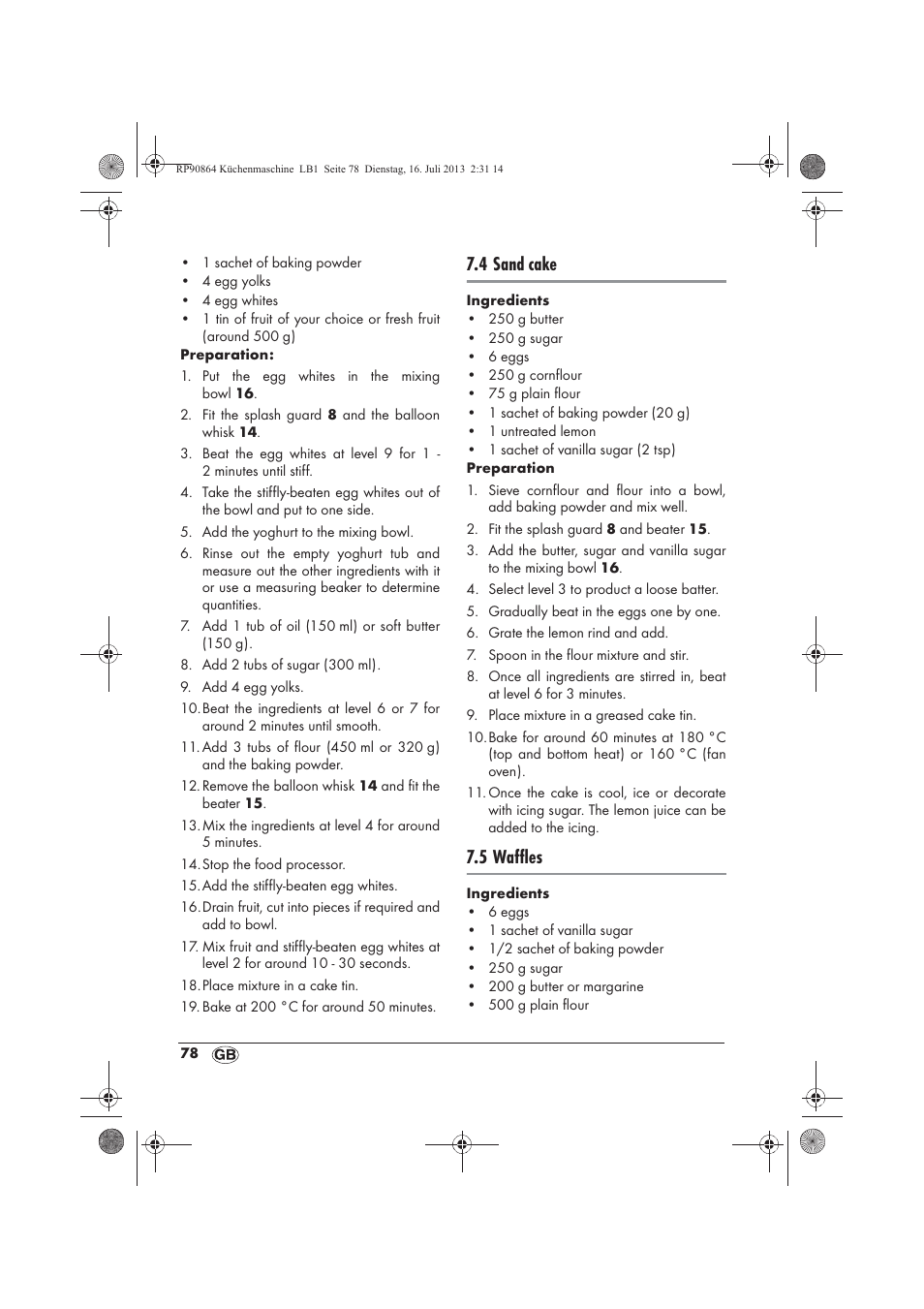 4 sand cake, 5 waffles | Silvercrest SKMP 1200 A1 User Manual | Page 80 / 86