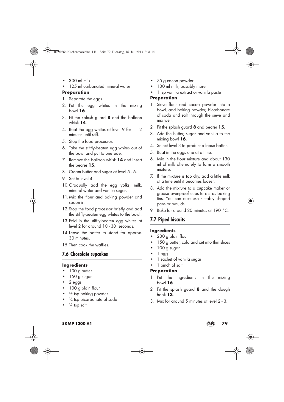 6 chocolate cupcakes, 7 piped biscuits | Silvercrest SKMP 1200 A1 User Manual | Page 81 / 86