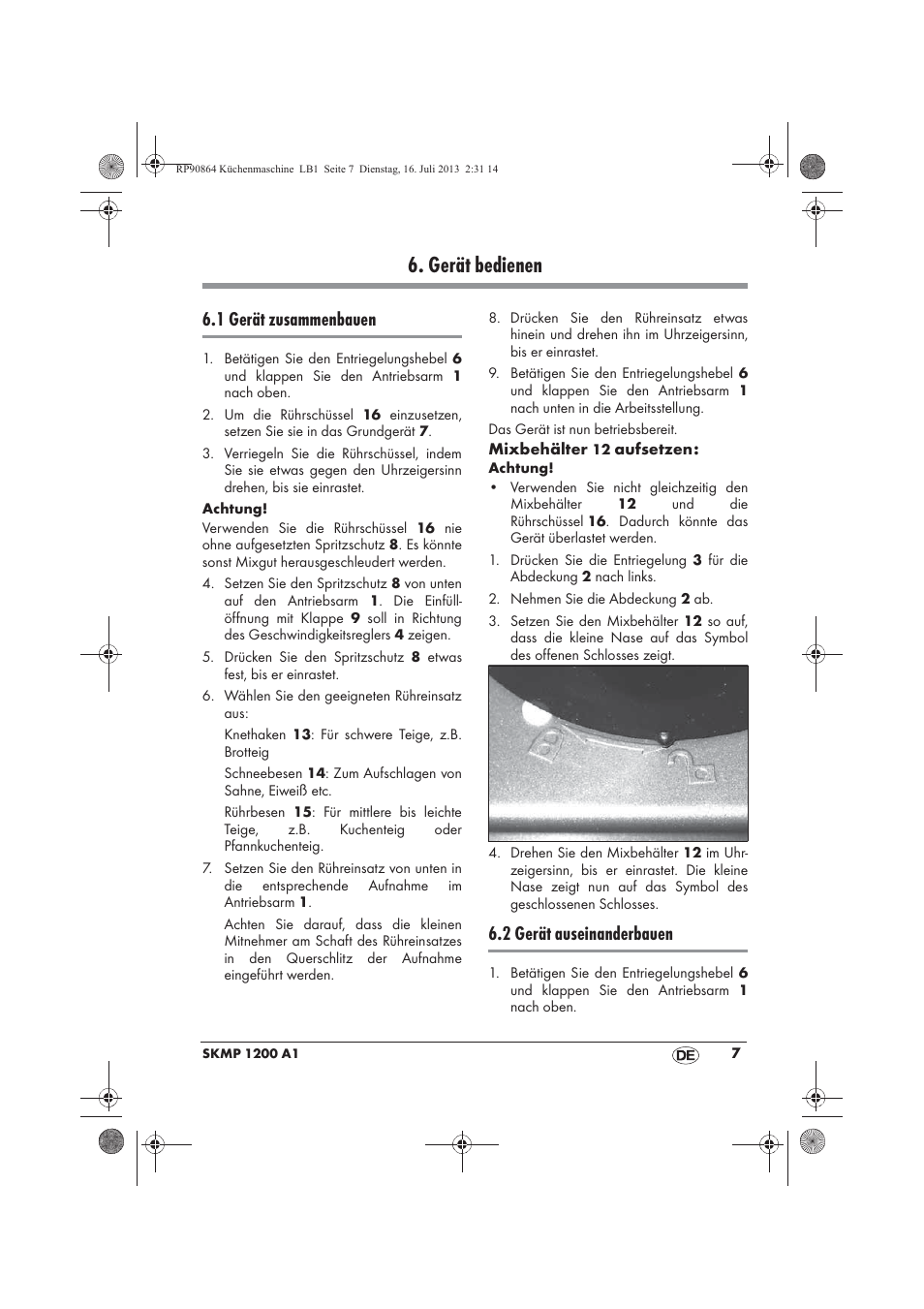 Gerät bedienen, 1 gerät zusammenbauen, 2 gerät auseinanderbauen | Silvercrest SKMP 1200 A1 User Manual | Page 9 / 86