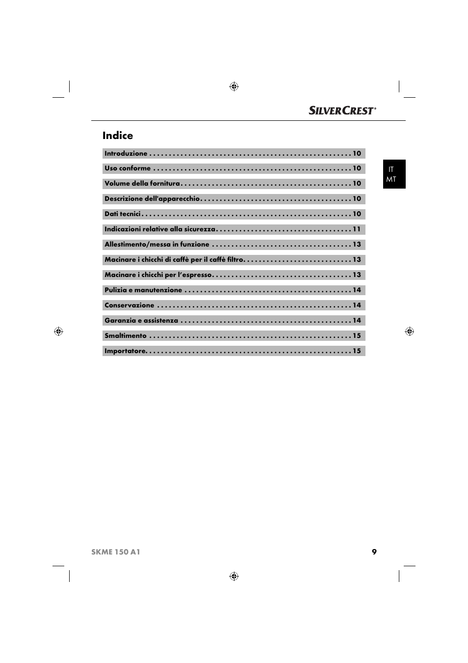 Indice | Silvercrest SKME 150 A1 User Manual | Page 12 / 43